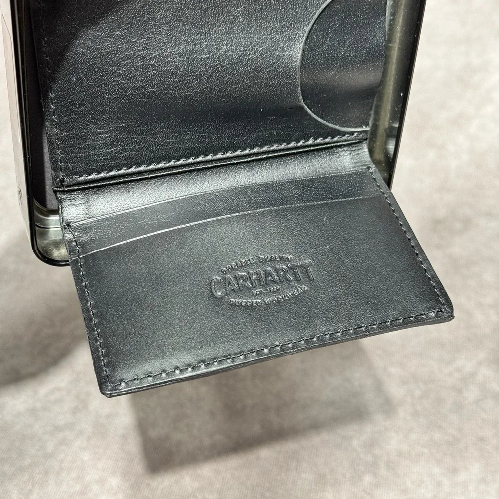 New Mens Carhartt Genuine Leather Wallet Trifold - Black